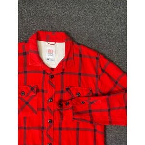 Topo Designs Organic Cotton Flannel Shirt Red Plaid Mens Medium Camp Loop Collar